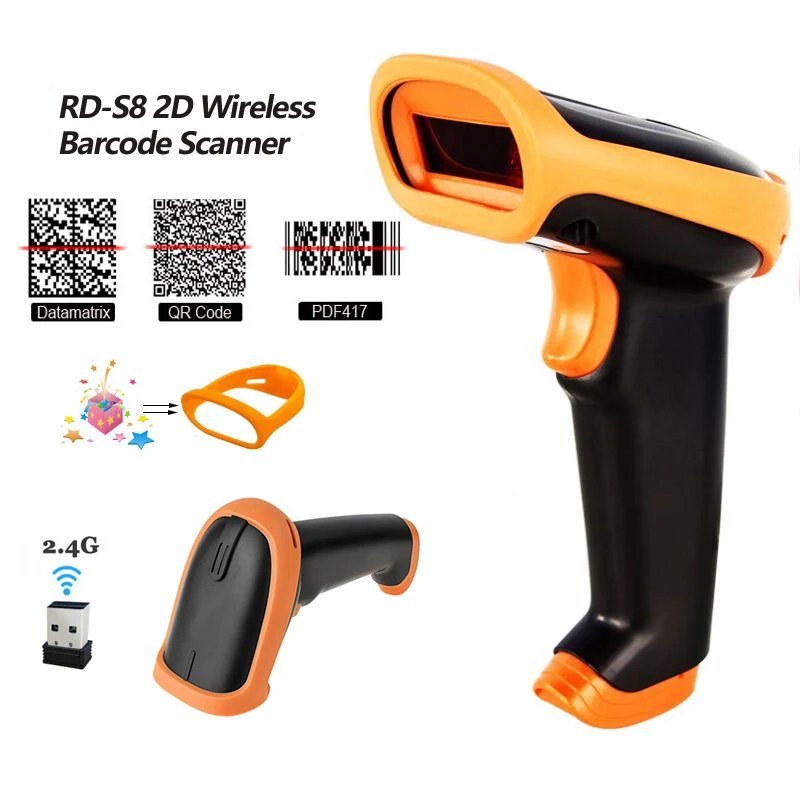 Bluetooth Wireless 2D Barcode Scanner A6 with Charged Base and Wired QR Bar Code Reader For Warehouse Supermarket