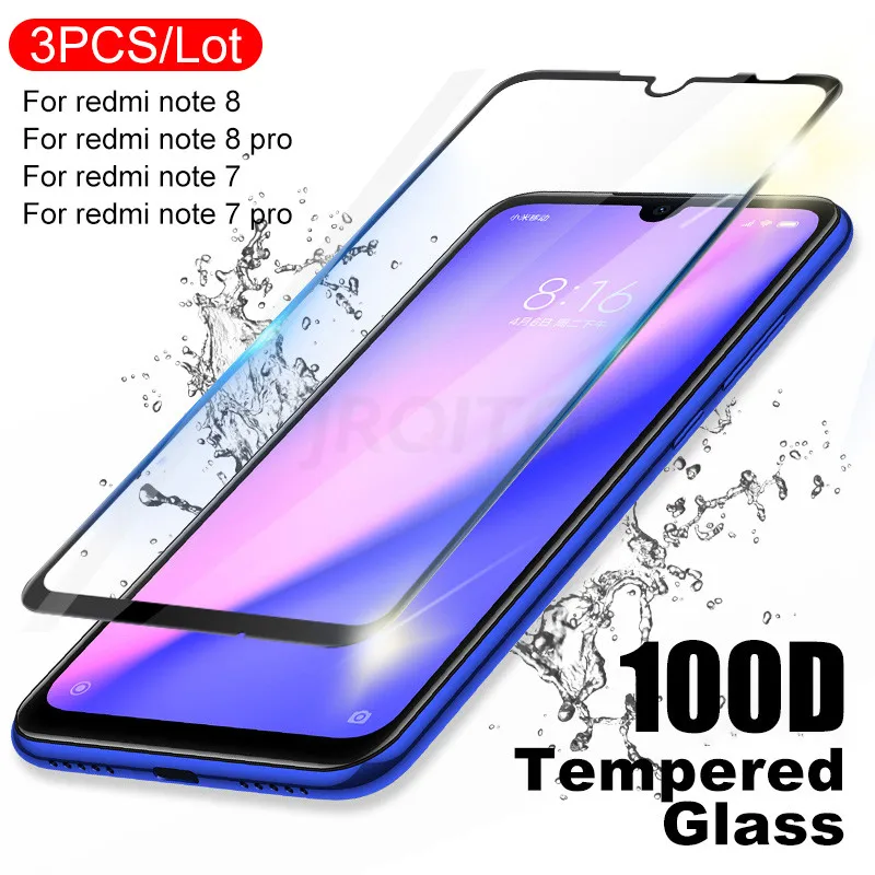 

100D Full Cover Protective Glass On The For xiaomi redmi note 7 8 pro 4x Tempered Screen Protector redmi note 8 7 pro glass