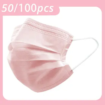 

50pcs Pink Disposable Mask 3 Layers Non-woven Anti-dust Protective Face Mask Breathable Elastic Earband Mouth Masks Wholesale