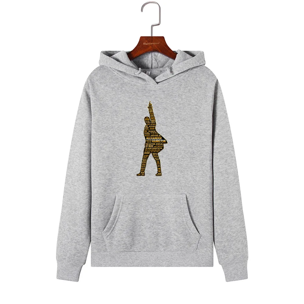 SINGRAIN Sweatshirts Women Long Sleeve Streetwear ALEXANDER HAMILTON Print Winter Hoodie Warm Loose Polerones Woman Hoodies - Цвет: gray