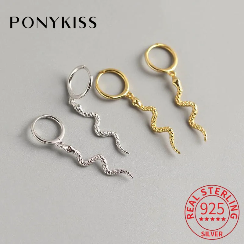 Серьги кольца PONYKISS из стерлингового серебра 100% пробы в виде гипербола змеи