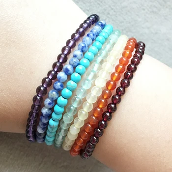 

MG0096 Wholesale 7 Chakra Yoga Mala Beads Bracelet Hot Sale Women`s Natural Stone Energy Bracelet 4 mm Mini Gem Stone Bracelet