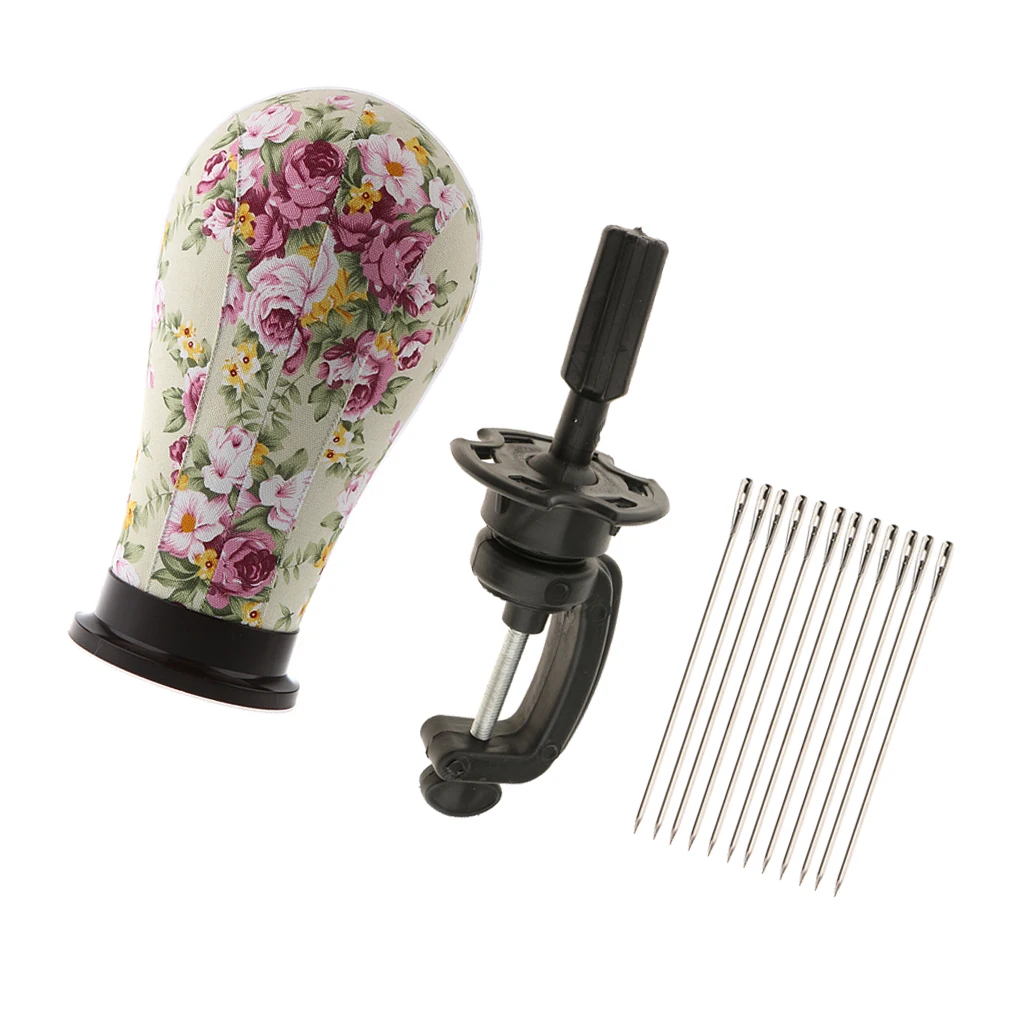 21’’ Cosmetology Mannequin Canvas Block Head for Wigs Display Making with Plastic Holder Clamp and 12Pcs Pins