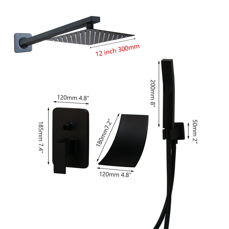 12 YANKSMART черный настенный набор для душа в ванной три выхода смеситель для воды холодной и горячей кран квадратный душ дождевой Душ кран - Цвет: 12