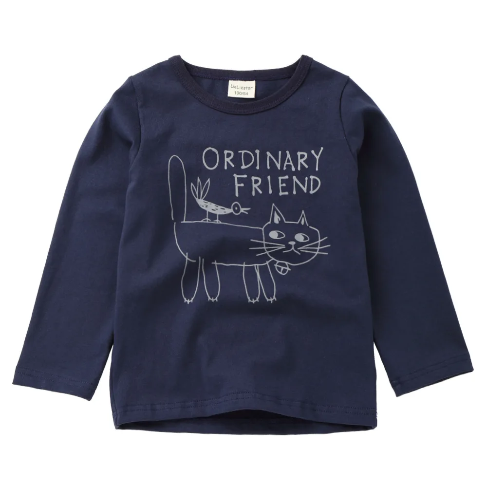 Otoño niños Топы великолепные футболки с принтом кошек niños ropa niños Футболки - Цвет: MF8538 navy