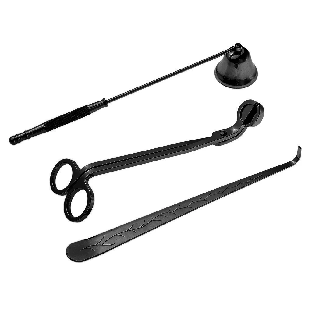 3pcs/set Black Stainless Steel Candle Snuffer Wick Dipper Oil Lamp Trimmer Cutter Extinguish Candles Home Accessories Tool