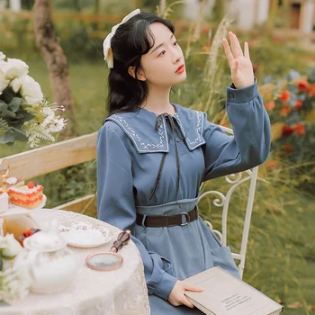 

COIGARSAM Full Sleeve Shirt Womens tops Winter Solid Embroidery Straight Upset Women shirts White Blue 5655