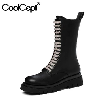 

Coolcept Size 34-43 Women Half Short Boots Fashion Zipper Shoes Women Thick Bottom Winter Boots Casual Cool Shoes Women Footwear