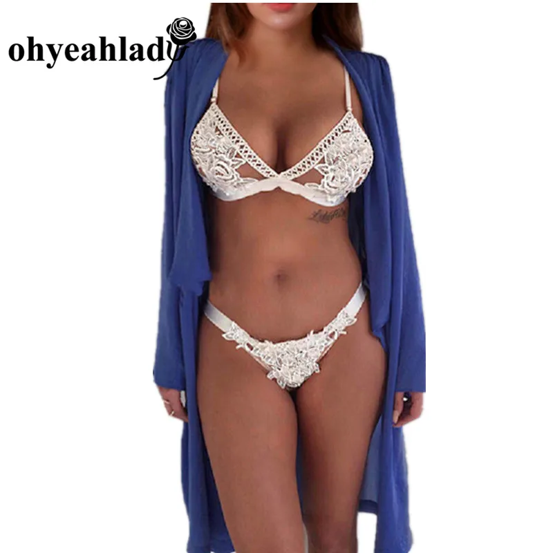Ohyeahlady плюс размер элегантный лифчик и трусики наборы ансамбль Мода Цветочные бикини прозрачные открытые экзотические одежды RJ80854