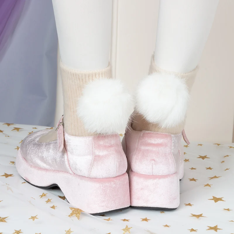 Осенне-зимние женские теплые плюшевые милые носки с помпонами из кроличьей шерсти милые носки в стиле Лолиты для молодых девушек Kawaii Babydoll яркие цвета носки в студенческом стиле