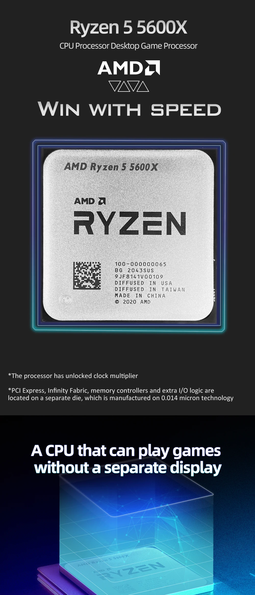 AMD New Ryzen 5 5600X R5 5600X CPU Processor Desktop Gamer Processor 3.7 GHz 6-Core 12-Thread 7NM 100-000000065 AM4 Accessories most powerful cpu