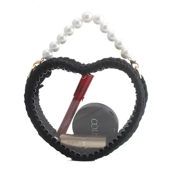 

Manual Weave Bag Transparent Acrylic Bag Metal Hook Wool Material Handbag Summer Love Crossbody Beaded Handle Small Bag
