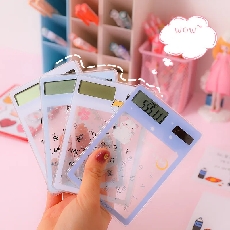 1PCS Transparent Cute Cartoon 8-digit Calculator Solar Energy Mini Portable Pocket School Supplies Kawaii | Компьютеры и офис