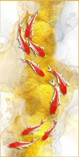 Moderne Chinesische Wandkunst: Leinwanddruck 'Nine HD Koi Fisch' 80x120cm, Rahmenlos, Für Wohnzimmer, Büro & Mehr