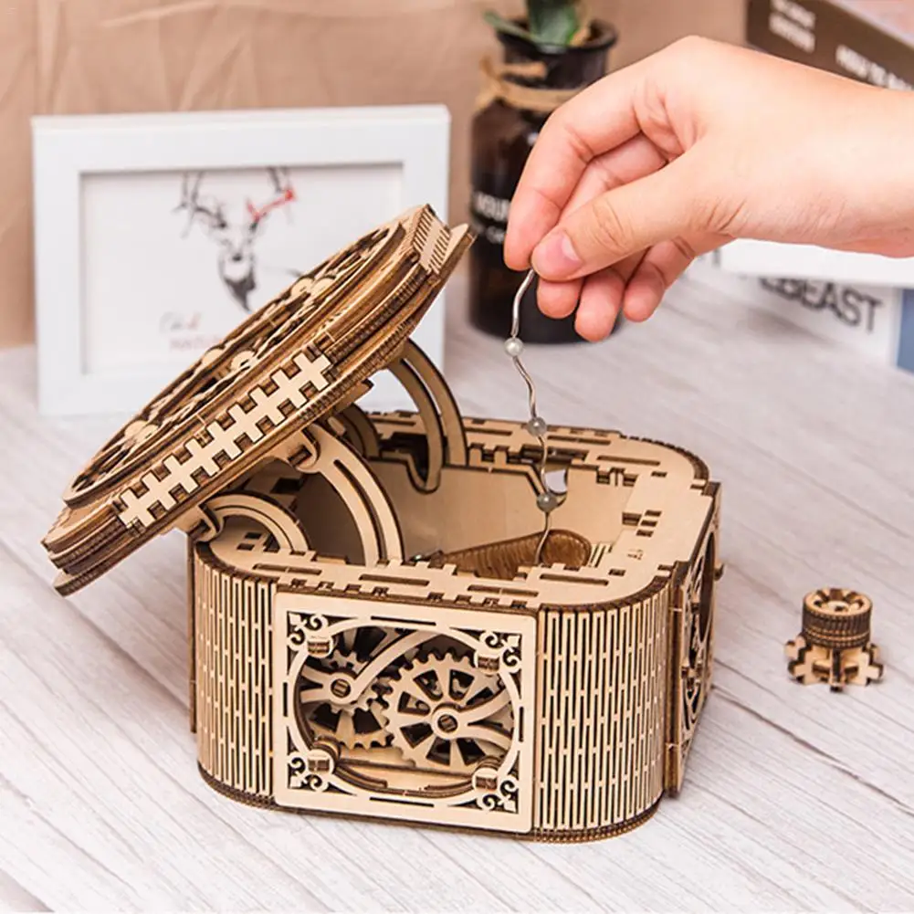 Механические модели 3D деревянная головоломка-Механическая Коробка С Сокровищами DIY деревянная коробка для хранения ювелирных изделий Рождественское украшение подарок на день рождения