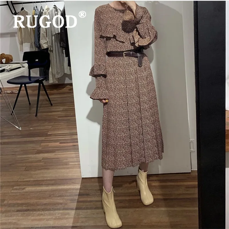 RUGOD 2019 Новая Осенняя Женская юбка наборы О образный вырез длинный рукав тягучий