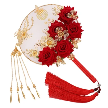 

32*22cm Bride Wedding Handheld Bouquet Round Fan Elegant Decoration Prop DIY