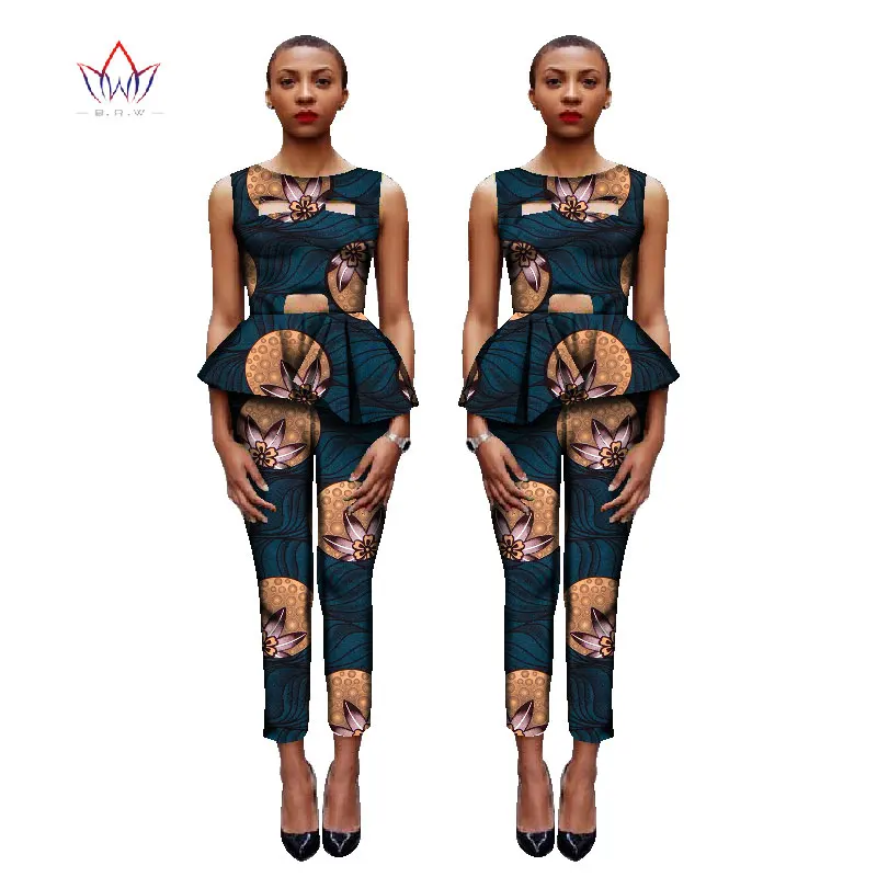 BRW африканская одежда кроп Топы Комплект из 2 предметов женская одежда длинные брюки Дашики африканская одежда с принтом женские брюки плюс 6XL WY1632 - Цвет: 21