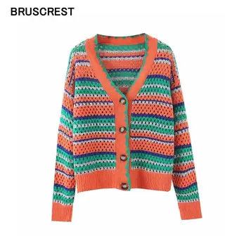 

Knitted sweater women vintage cardigan korean rainbow sweater long sleeve womens clothing v-neck kawaii sweater autumn