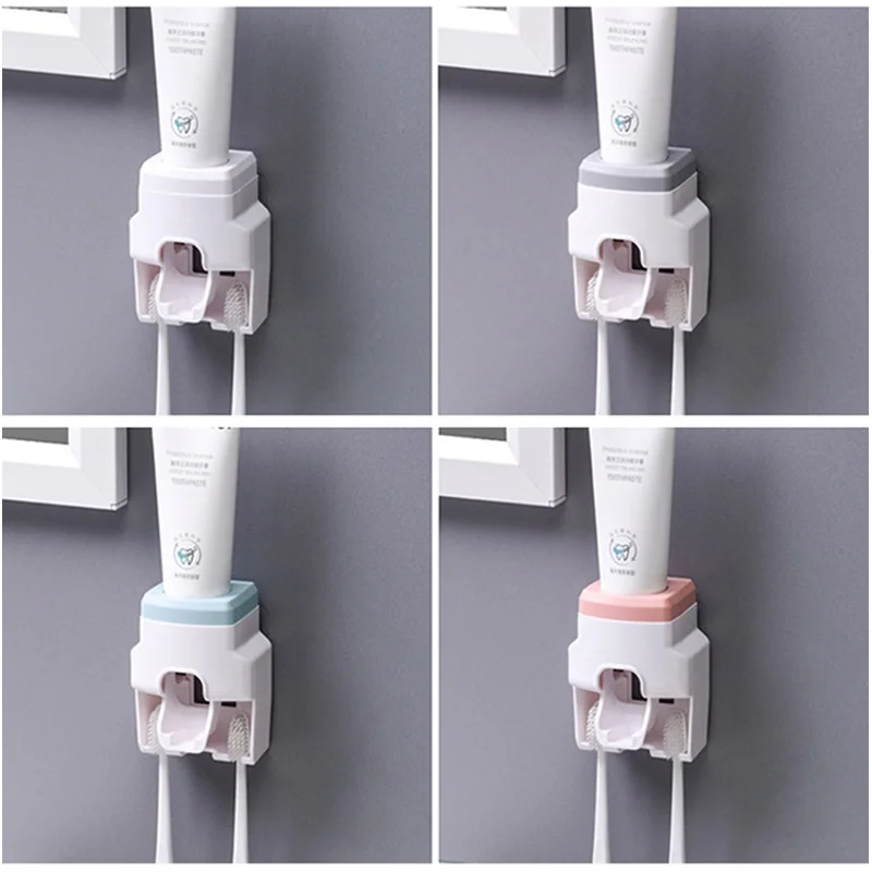 Toothbrush Holder Set Toothpaste Dispenser Wall Mount Stand Bathroom Accessories Set Rolling Automatic Squeezer Family Hygienic toothpaste squeezer toothbrush holder toothpaste dispenser