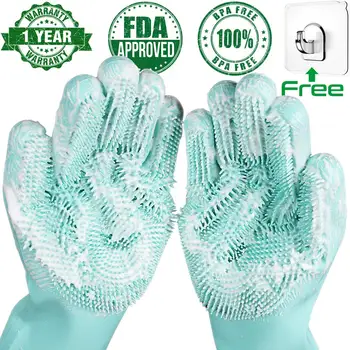 

Magic Silicone Dishwashing Scrubber Dish Washing Sponge Rubber Scrub Gloves Kitchen Cleaning 1 Pair