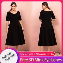 "Простое черное платье для выпускного вечера большого размера, новинка, половина рукава, v-образный вырез, ТРАПЕЦИЕВИДНОЕ платье длиной до середины икры, вечерние платья на молнии"