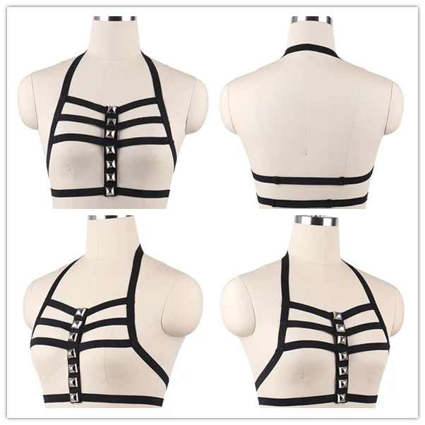 D0023 Sexy Black Body Bondage Harrness Belt Festival Adjustable Cage Bra Woman Goth Harness Punk Rave Lingerie Edgy Body Cage - Цвет: D0023