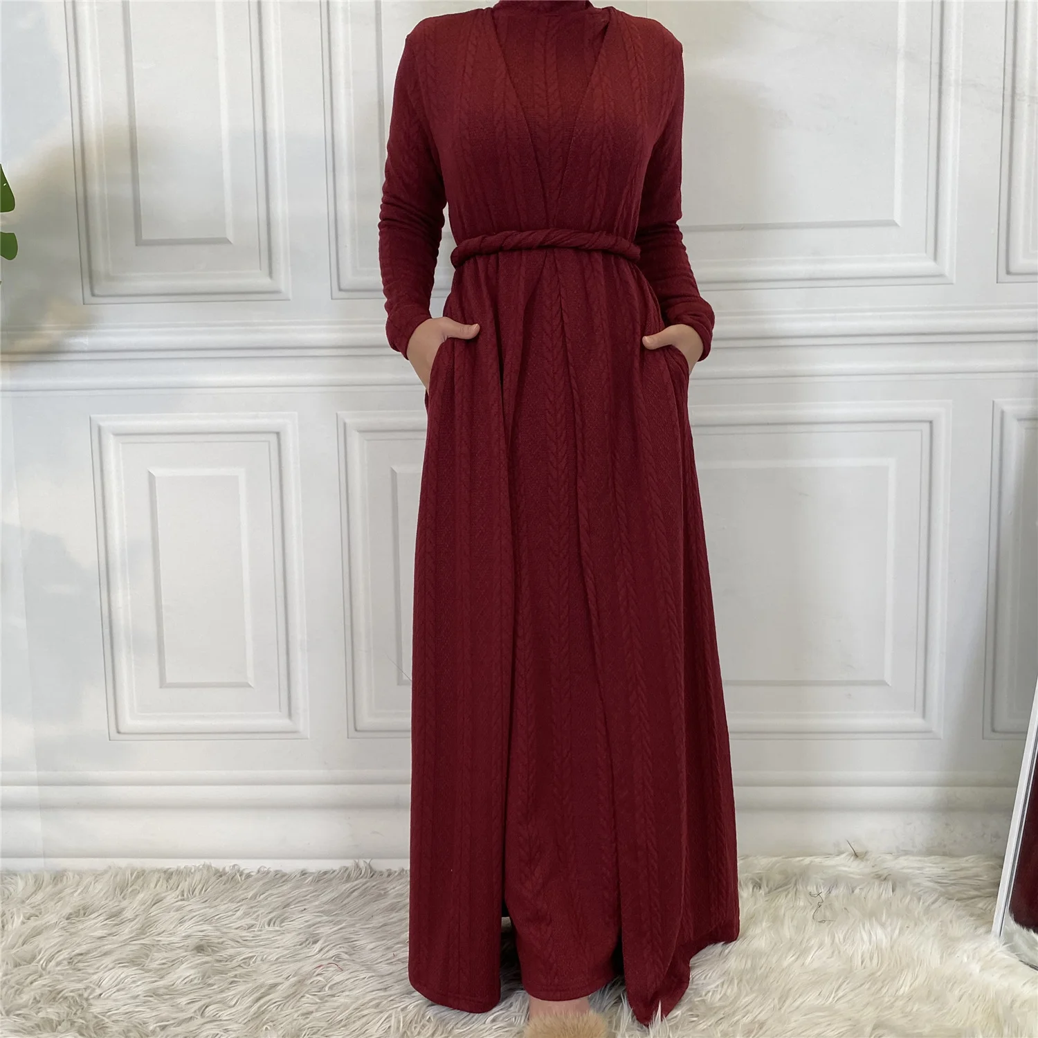 1906#Sweater Arabic Robe Long Sleeve Abaya Women's Clothing Only coat - CHAOMENG MUSLIM SHOP