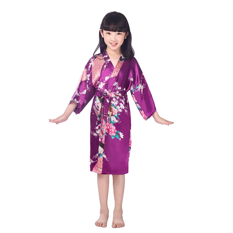 11 видов цветов традиционное японское кимоно юката для девочек, костюмы для детей, От 1 до 14 лет, летние тонкие домашние пижамы из полиэстера на рост 70-160 см - Цвет: Purple