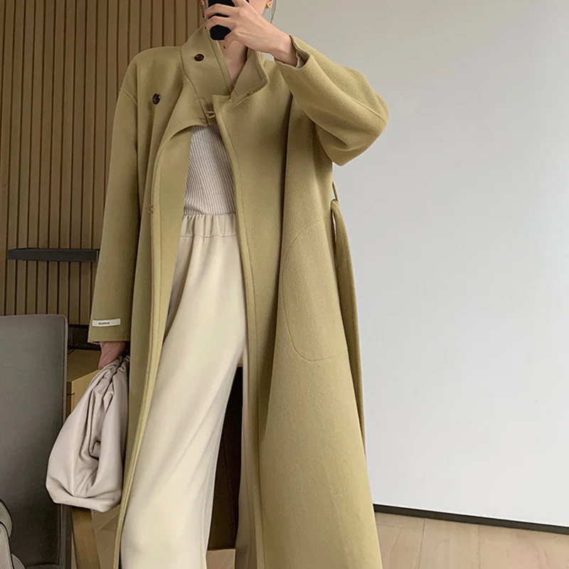winter High quality elegant soft long handmade cashmere wool coat jacket female