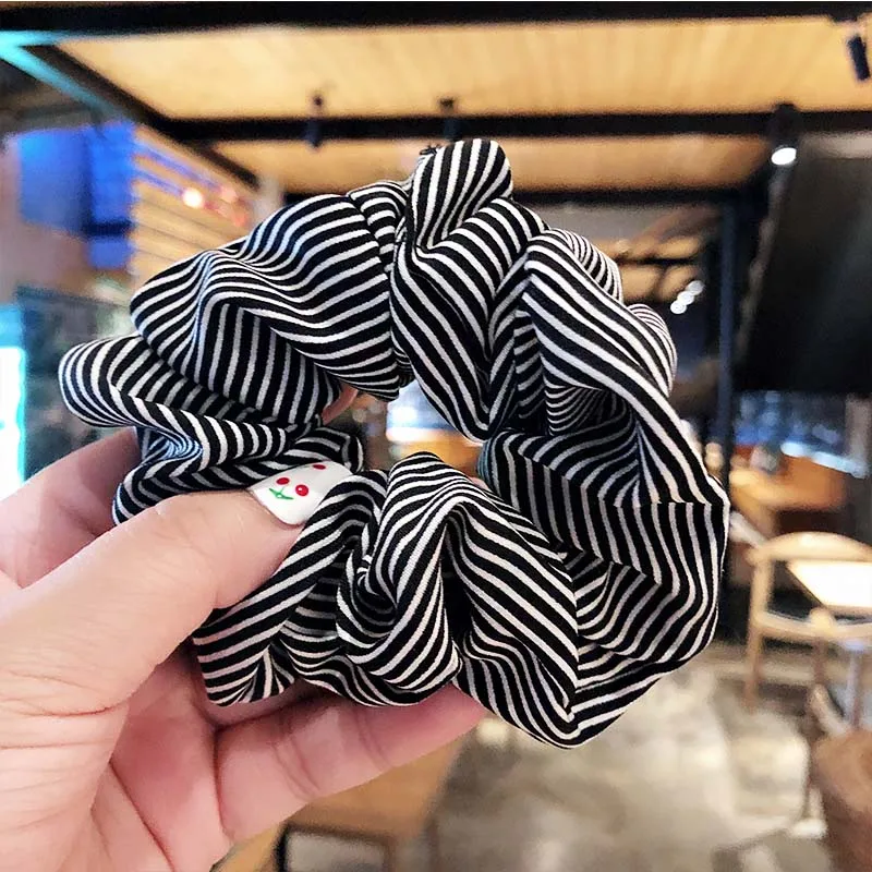 black striped Женские Элегантные полосатые резинки для волос в горошек, резинки для волос, модные аксессуары для волос - Цвет: black striped