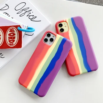 

Rainbow Silicone Cases for iPhone 11 pro max 7 8 Plus Matte Liquid Silicone Colorful Soft Back Cover For iPhone X XS XR 11 Cases