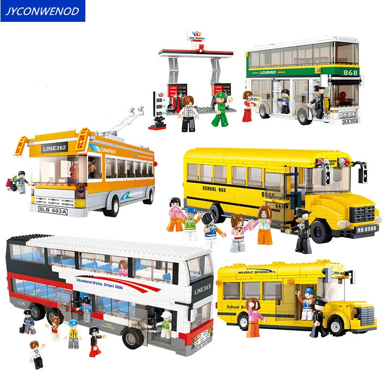 

Small particles City bus school bus Transport Car Building Blocks DIY Model Car toy Building Blocks Bricks Toys for Children