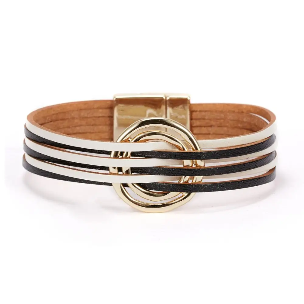 Bohemia Leather Bracelets For Women Fashion Bracelets& Bangles Elegant Multilayer Wide Wrap Bracelet Jewelry - Metal Color: BR18Y0773