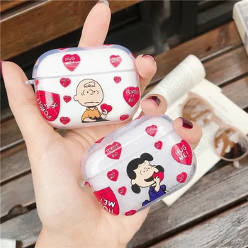 

Peanuts Charlie Brown Lucy bluetooth headphone soft tpu case for airpods pro cover love heart couple wireless for air pods pro 3