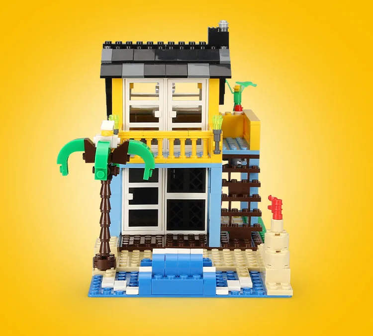 Городская архитектура вилла модель коттеджа Совместимость Legoingly друзья пляж хижина модульный дом деревенские строительные блоки детские игрушки