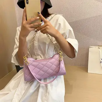 

Retro Small Shoulder Bags For Women 2020 Gold Chain Handbag Soft PU Leather Female Small Underarm Bag Casual Mini Baguette Bag