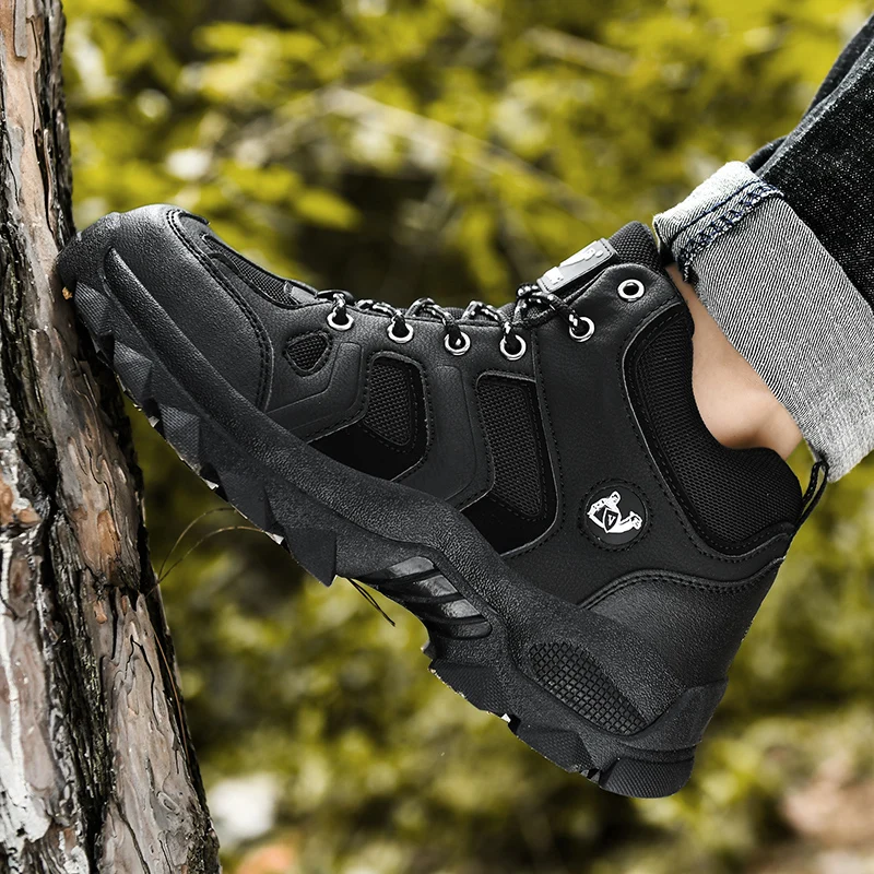 Large Size Outdoor Ankle Boots Men Snow Boots Fashion Lace Up Casual Sneakers Leather Winter Cowboy Footwear Hiking Shoes Spring