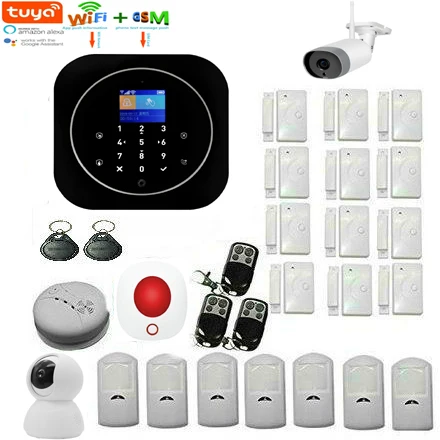 

Wifi GSM Alarm TUYA APP Control Outdoor IP Camera Wireless Alarm System RFID Burglar Security Alarm Smoke Fire Alarm Sensor kit