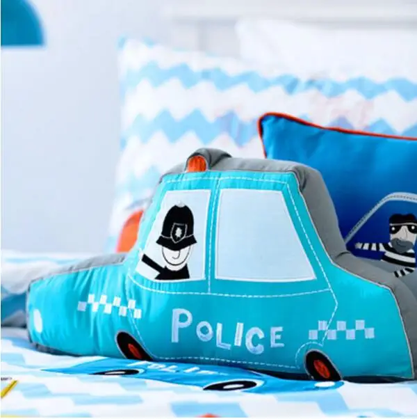 Blue police car Экскаватор постельные принадлежности Подушка вышитая детская Автомобильная подушка животные хлопок мальчик Подушка для спины стерео игрушки Мультяшные подушки - Цвет: Blue police car