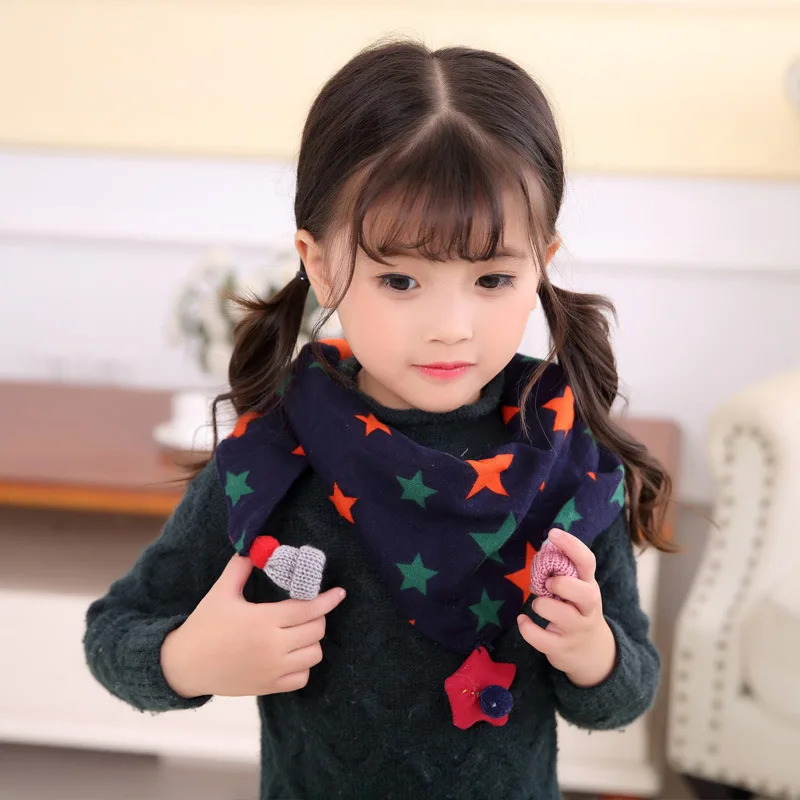 

cotton hemp Children neck scarf shawls and wraps Korean autumn winter tassel star pendant print boys girls tide shawl