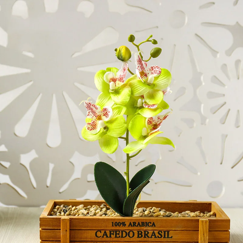 Искусственные цветы мини Орхидея, цветы из шелка Букет для свадебного украшения Бабочка искусственная Орхидея цветок для дома DIY Украшение - Цвет: B-Green