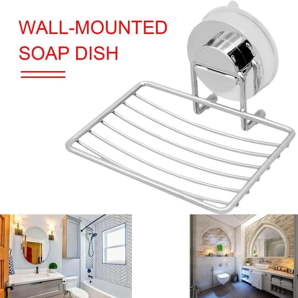 Rust-resistant Stainless Steel Wall-mounted Strong Vacuum Suction Cup Soap Dish Holder Bathroom Accessories Basket Rack
