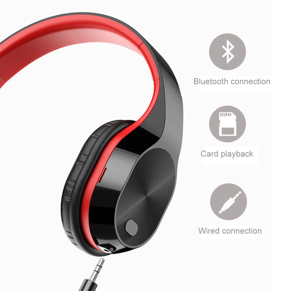 T5 Head Mounted Headphones 3 5mm Wireless Bluetooth 5 0 Headphones 9D Stereo Earphones Music Headsets With Mic Support TF Card