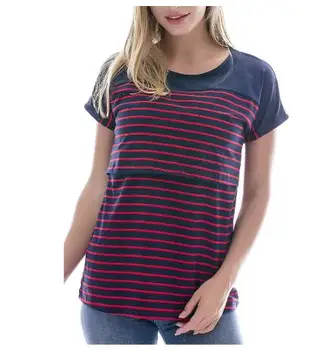 

Multi-functional Summer Pregnant Woman Breastfeeding Tops Striped Short Sleeve Breastfeeding T-shirt O-Neck Maternity Clothes