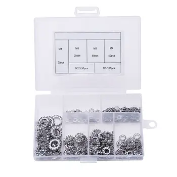 

300Pcs/set M2.5 M3 M4 M5 M6 M8 Mix DIN6798A 304 Stainless Steel Washers External Toothed Gasket Serrated Lock Washer Kit