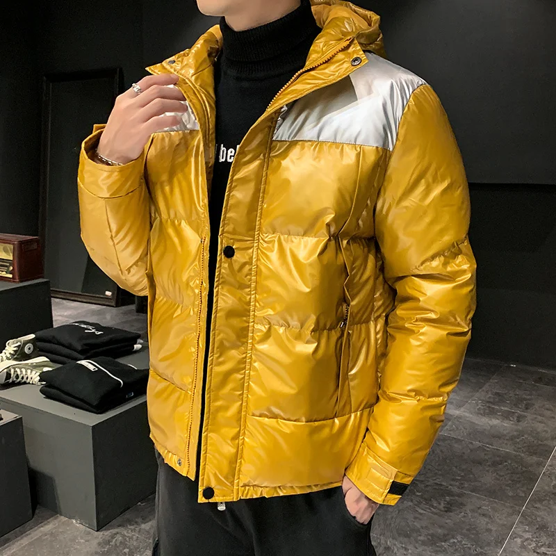 Winter Plus Velvet Thick Jacket Men's Slim Warm Fashion Parka Men Contrast Color Casual Hooded Coat Man Wild Cotton Jacket Male