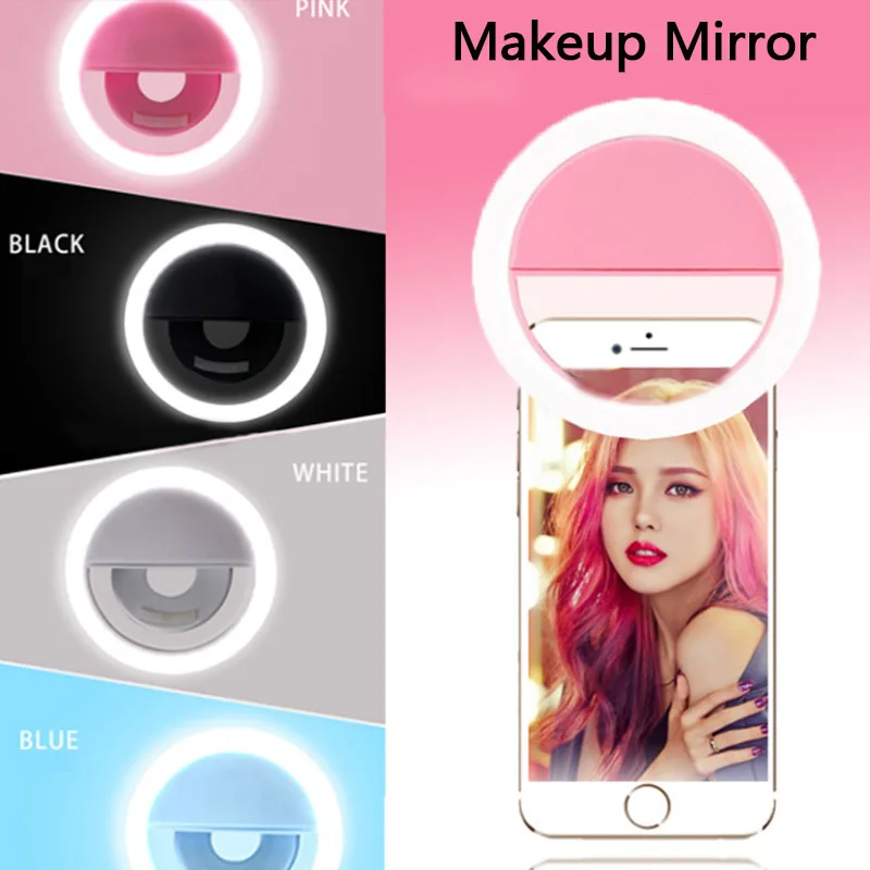 Portable Selfie LED Flashlight Makeup Mirror Mobile Phone Light Clip Round Luminous Ring For Cell Phone Smartphone leather mini jewelry box portable travel earring and ring storage box color rouge red