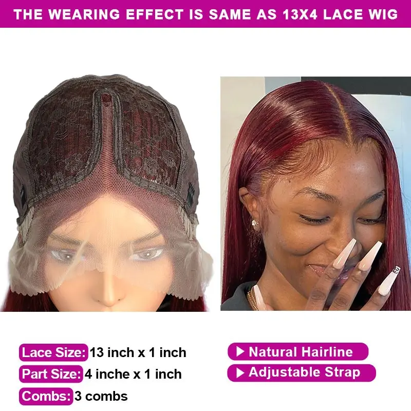 Burgundy Lace Front Human Hair Wigs Colored 99J Human Hair Lace Front Wig Brazilian Straight Human Hair Lace Wigs For Women Remy