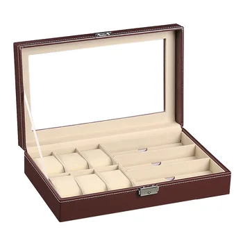

6 slots luxury fashion women home brown color pu leather watch box top quality watch storage box for men Watches 200802-08